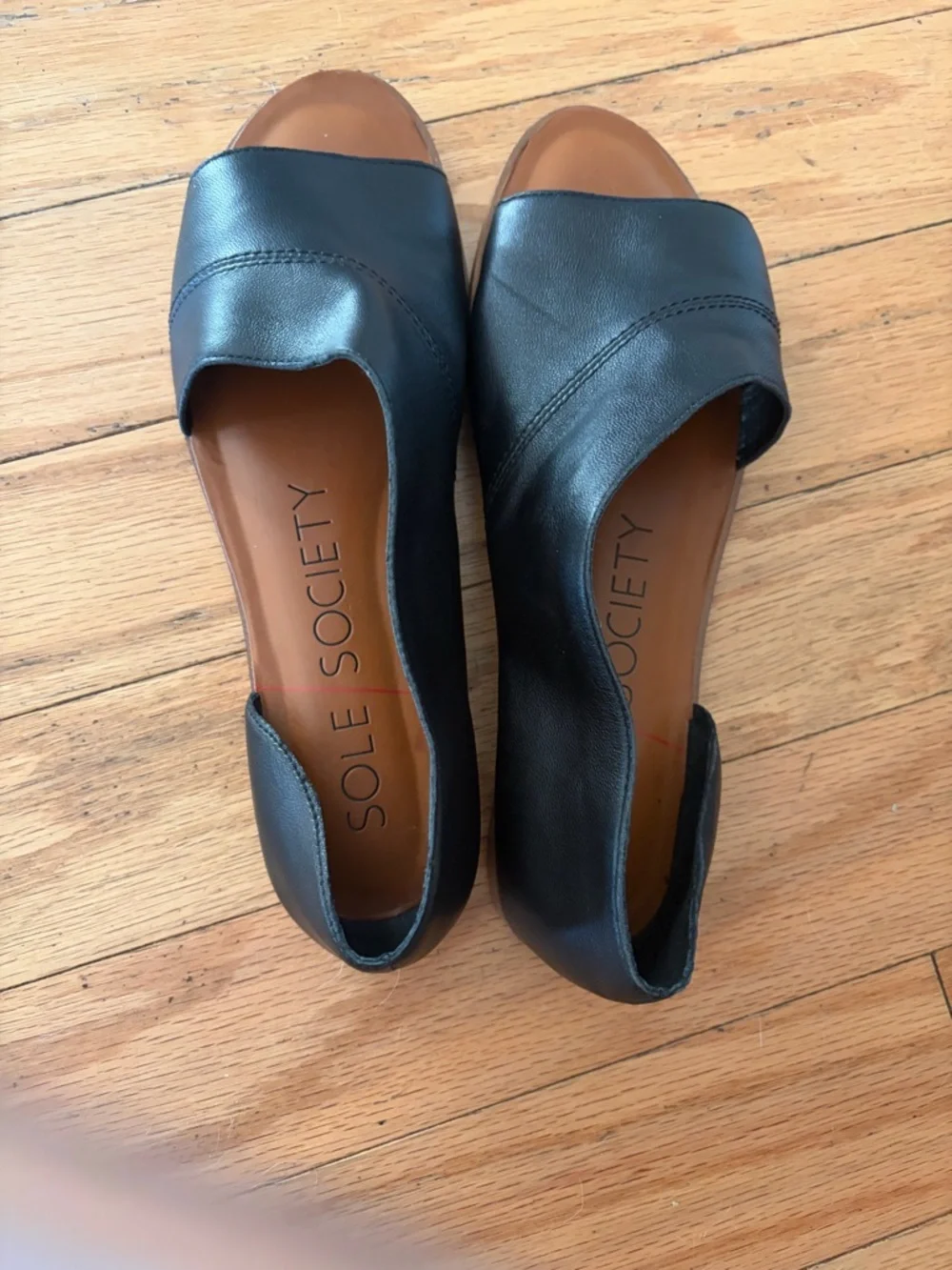 Sole Society Black Leather Open-Toe Mules - Picture 1 of 5